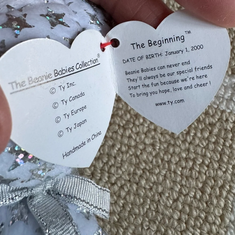 TY Millennial Bear The Beginning Beanie Baby Silver Stars Plush 2000 Collectible - Picture 5 of 7